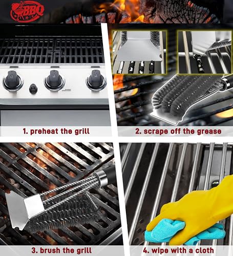 luxury TNTOR Grill Brush with Scraper, 18" Adjustable Handle BBQ Set